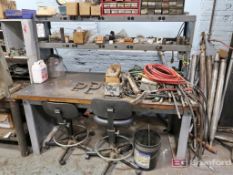 Heavy Duty Steel Framed Butcher Block/ Steel Topped Workbench w/ Contents to Include: (2) Small