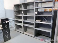 (6) Sections of Medium Duty Racking, 4-Drawer Vertical File Cabinet, 7-Drawer Workbench w/ Uline