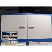 Stanley Vidmar 2-Door Cap Unit w/ Contents to Include: Computer Monitor Stands, Tags, Paper Pads,