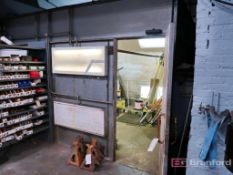 Modular Spray Booth w/ Side and Angled Lighting, Above Head Filtration, Open Sliding Doors,