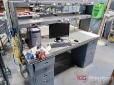 7-Drawer Heavy Duty Work Bench w/ (2) Power Strip Overhead Shelves, ESD Mat, 11-Drawer Work Bench