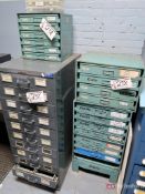 (4) 4-Shelf Pullout Small Parts Bins, 10-Drawer Dual Tray Small Parts Bins w/ Contents Incl But