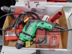 Hitachi Electric Drill, (1) Chicago Pneumatic Electric Drill, (1) Milwaukee 12 Volt Cordless Drill