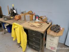 Heavy Duty 4-Drawer Steel Based Butcher Block Topped Workbench w/ Contents to Include (3) Pumps