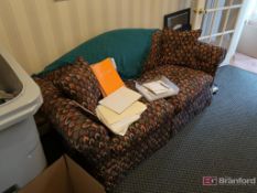 Reception Area Contents Incl Upholstered Loveseat, (2) Upholstered Wingback Chairs, Brass Lamp