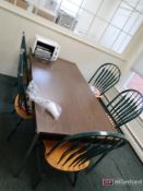 Contents of Cafeteria Incl (5) Wooden Chairs, Cafeteria Rectangular Table, Toaster Oven
