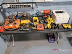 Foldable Table w/ Contents to Include: Cordless Batteries, Cordless Battery Chargers, DeWalt 18 Volt