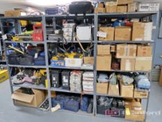 Lot of (6) Medium Duty Shelving Racks w/ Contents to Include: Cable Receiver Parts, Various