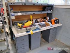 8-Drawer Single Door Work Bench w/ Dual Power Strip Overhead Shelves, ESD Mat