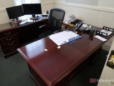Contents of Executive Office Incl Wood Desk, Wood Credenza, (4) Chairs, (2) Flat Panel Monitors,