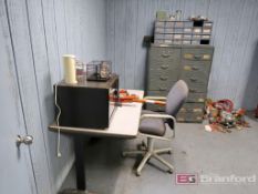 Contents of Maintenance Office to Include: Desk, Microwave, Refrigerator/Freezer, (2) Double Sided