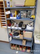 Medium Duty Shelving Unit with Contents to Include: Phone Receiver, Parts, Batteries, Connector