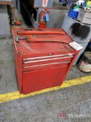 2-Drawer Single Door Roll About Toolbox w/ Contents to Include: Pipe Wrench, Chain Wrench, Other