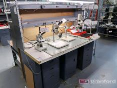 7-Drawer Single Door Heavy Duty Workbench w/ (2) Overhead Power Strip Shelves, Under Shelf Lighting,