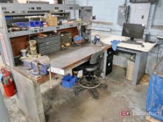 Heavy Duty Steel Framed Butcher Block Topped Workbench w/ Dual Overhead Power Strip Shelves, (2)