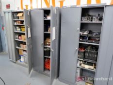 (3) 2-Door Metal Storage Cabinets w/ Connecting Cables, Decade Resistors, Batteries, Switches, PCM