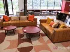 (2) Leatherbound Breakroom Couches w/ (2) End Tables, (2) Coffee Tables