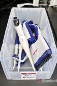 Lot Box of (7) Various Size Rainin Pipet-Lite XLS Pipets and Integra 0.2-2 uL Pipet