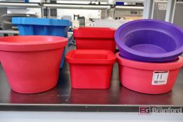 Lot of (4) Circular Corning Lab Ice Buckets, (2) Rectangular Bel-art Magic Touch 2 Icewares
