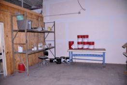 Lot - (4) Steel Benches with Wood Tops and (1) Section of 96 in. Wide x 30 in. Deep x 96 in., Etc.