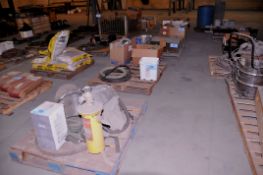 Lot - Welding Respirators, Hydraulic Cylinders, Foot Pumps, Caulk and Parts on (5) Pallets