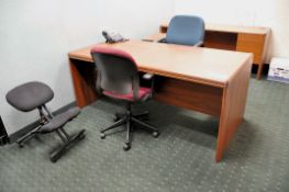Lot - (2) Desks, Wood Cart, 4-Drawer Legal Size File Cabinet and (3) Chairs in (1) Room
