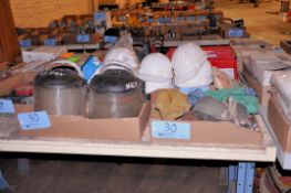 Lot - Hard Hats, Safety Shields, Head Bands, Protective Sleeves, Aprons, Vests and Suits