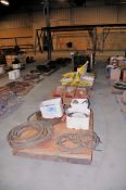 Lot - Welding and Torch Hose, Welding Flux, Power Packs, Wire Feed Spools and Paint Supplies, Etc.