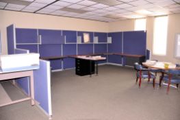 Lot - Cubicle Partition Work System with Round Table, 2-Drawer Legal Size File Cabinet, Etc.