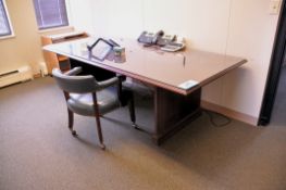 Lot - (2) Desks, 4-Drawer Lateral File Cabinet, Wood Cart, Water Cooler and (2) Chairs in (2) Rooms