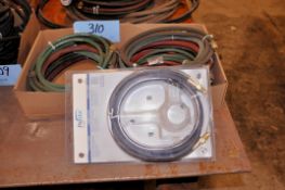 Lot - Torch Hoses in (1) Box and (1) Stack with (2) Regulators