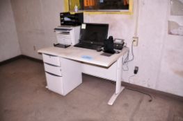 Lot - (4) Desks, (3) Benches, HP Monitor, Keyboard, Mouse, Etc.