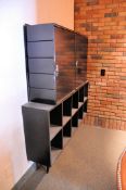 Lot - Desk, Wood Display Unit, 7-Tier Display Fixture and (4) Chairs in (1) Room