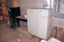 Lot - (2) 2-Door Supply Cabinets, (2) File Cabinets and (1) Cart