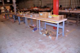 Lot - (6) Steel Benches with Wood Tops in (1) Row