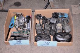 Lot - 2-Way Radios, Digital Camera and Office Supplies in (2) Boxes with Tripod