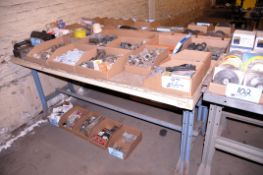 Lot - Hardware, Pipe Fittings, Light Bulbs, Hose Clamps, etc. in (18) Boxes On/Under (1) Bench