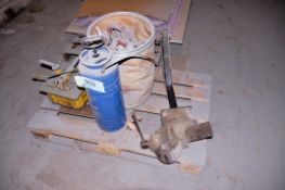 Lot - Vise with Stand, Enerpac Pump, Eye Bolts and U-Bolts on (1) Pallet