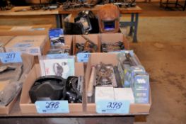 Lot - Welding Helmets, Replacement Shields, Ground Clamps, Cable Connectors, Torch Ignitors, Etc.