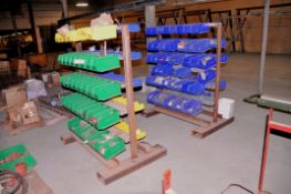 Lot - (2) Parts Bin Racks with Fittings and Electrical Hardware