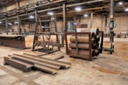 Lot - C-Channel, I-Beam, Round Tube Stock with Rack, A-Frame Rack with Clamps and Stock Cart