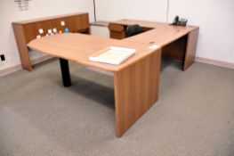 Lot - U-Shaped Desk, Hutch, 4-Drawer Legal Size File Cabinet, ACCO Portable Cabinet, Etc.
