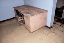 Lot - Desk, Round Table, Wood Stand and GE Miniature Refrigerator