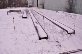Lot - (3) I-Beams on Ground with (2) Steel Work Horses (Outside)