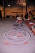 Lot - Hose, Welding Wire Barrel Feed Caps, Electric Motor, Wire and Parts on (6) Pallets in (1) Row
