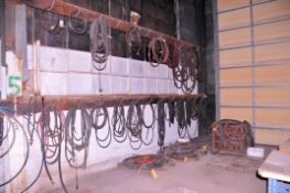 Lot - Welding Ground Clamps, Leads and Torch Hose on (1) Wall and (3) Pallets
