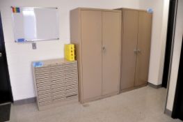 Lot - (1) 30-Drawer Organizer Cabinet and (2) 2-Door Supply Cabinets with Parts