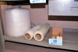 Lot - (2) Rolls of Shrink Wrap, (1) Roll of Bubble Wrap and Shipping Tags in (1) Box