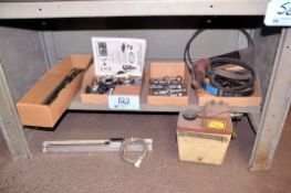 Lot - Machine Parts, Draw Bars, Handles and Belts in (4) Boxes with Linear Scale, Etc.