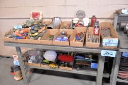 Lot - Various Hand Tools in (16) Boxes on (1) Bench, Including: Paint Supplies, Brushes, Etc.